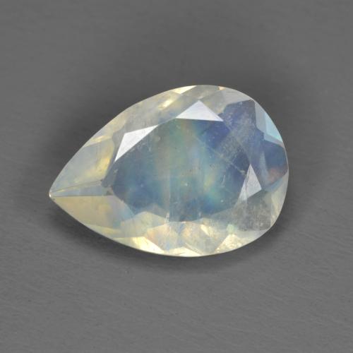 1.40캐럿 천연 푸르스름한 화이트 레인보우 문스톤, 배 모양, 9.9×7 mm, 투명한