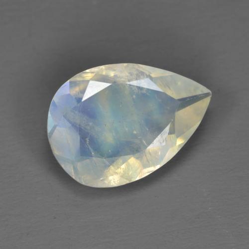 1.40캐럿 천연 푸르스름한 화이트 레인보우 문스톤, 배 모양, 9.9×7 mm, 투명한