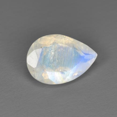1.62캐럿 천연 푸르스름한 화이트 레인보우 문스톤, 배 모양, 10×7 mm, 투명한