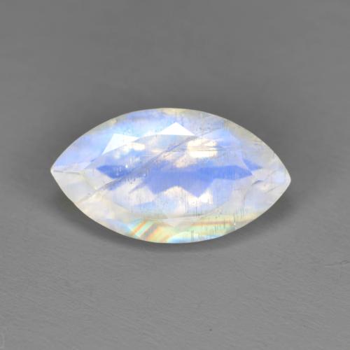 2.62캐럿 천연 푸르스름한 화이트 레인보우 문스톤, 마퀴즈, 13.1×7.3 mm, 투명한