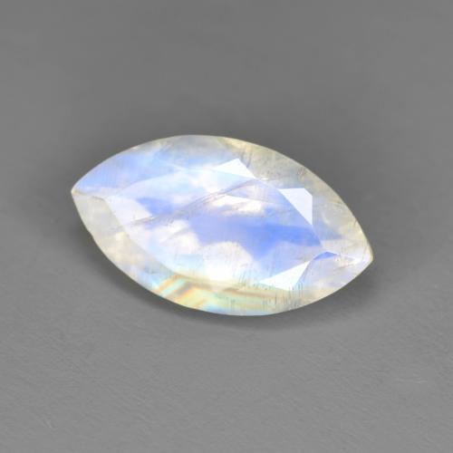 2.62캐럿 천연 푸르스름한 화이트 레인보우 문스톤, 마퀴즈, 13.1×7.3 mm, 투명한