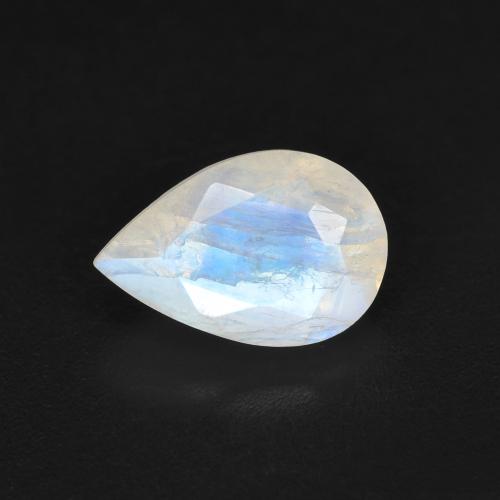 1.37캐럿 천연 푸르스름한 화이트 레인보우 문스톤, 배 모양, 9.1×6.1 mm, 투명한