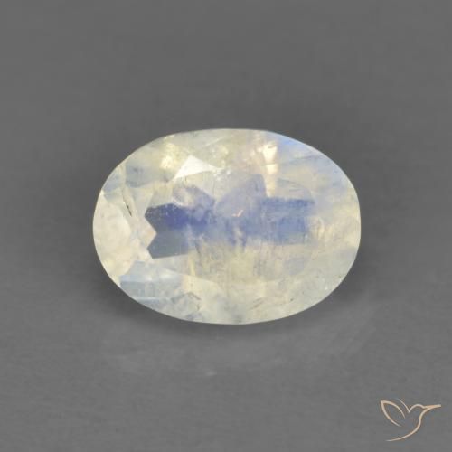 0.91ct 자연스러운 푸르스름한 흰색 레인보우 문스톤, 타원형, 투명한