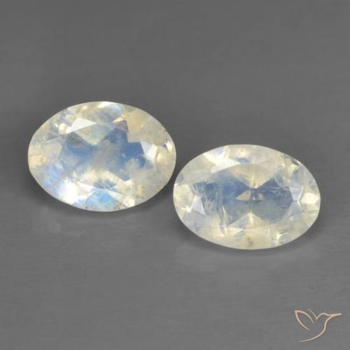 1.45캐럿 천연 푸르스름한 화이트 레인보우 문스톤 보석, 타원형 컷, 7.1×5.3 mm, 투명한