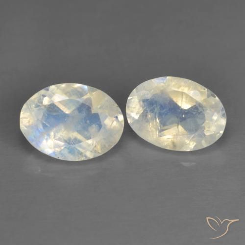 1.45캐럿 천연 푸르스름한 화이트 레인보우 문스톤 보석, 타원형 컷, 7.1×5.3 mm, 투명한