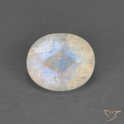 1.18ct 자연스러운 푸르스름한 흰색 레인보우 문스톤, 타원형, 투명한