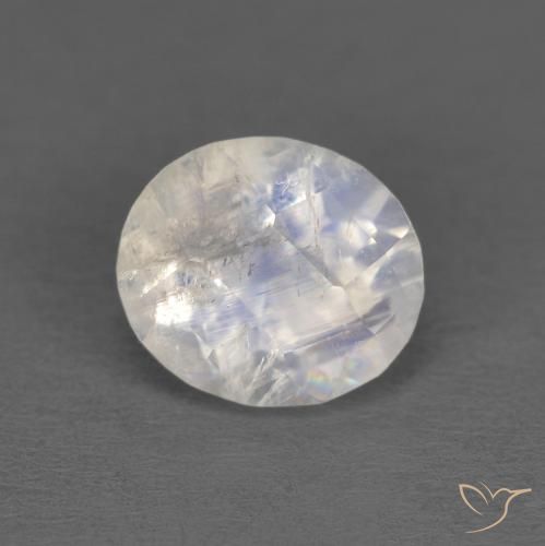 1.21ct 자연스러운 푸르스름한 흰색 레인보우 문스톤, 타원형, 투명한