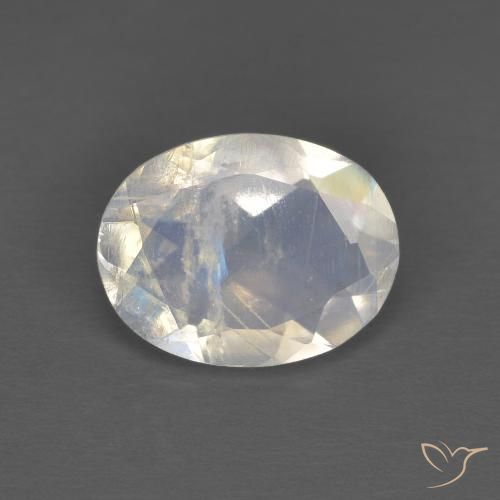 1.36ct 자연스러운 푸르스름한 흰색 레인보우 문스톤, 타원형, 투명한