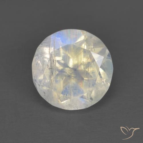 1.30ct 자연스러운 푸르스름한 흰색 레인보우 문스톤, 둥근, 투명한