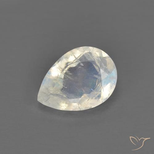 0.73ct 자연스러운 푸르스름한 흰색 레인보우 문스톤, 배 모양, 투명한