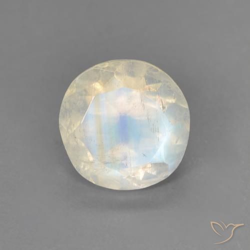 1.29ct 자연스러운 푸르스름한 흰색 레인보우 문스톤, 둥근, 투명한