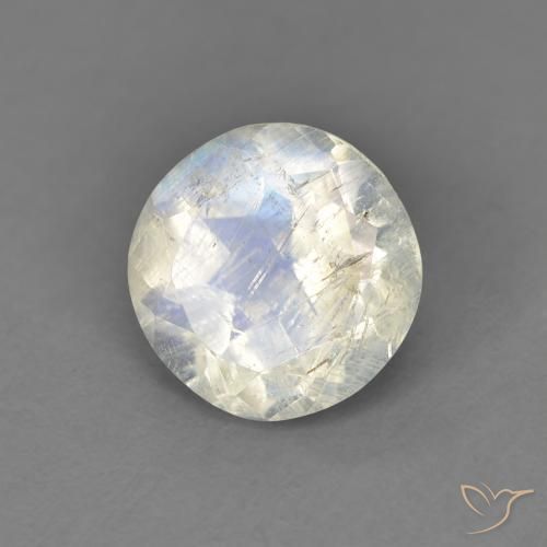 1.28ct 자연스러운 푸르스름한 흰색 레인보우 문스톤, 둥근, 투명한