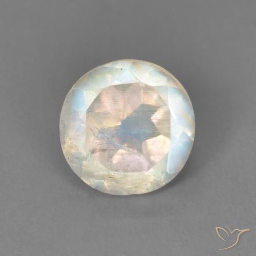 1.33ct 자연스러운 푸르스름한 흰색 레인보우 문스톤, 둥근, 투명한