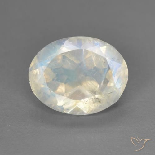 2.42ct 자연스러운 푸르스름한 흰색 레인보우 문스톤, 타원형, 투명한