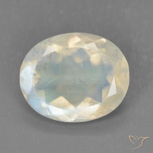 3.11ct 자연스러운 푸르스름한 흰색 레인보우 문스톤, 타원형, 투명한