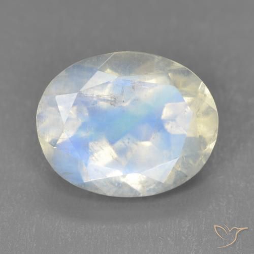3.32ct 자연스러운 푸르스름한 흰색 레인보우 문스톤, 타원형, 투명한