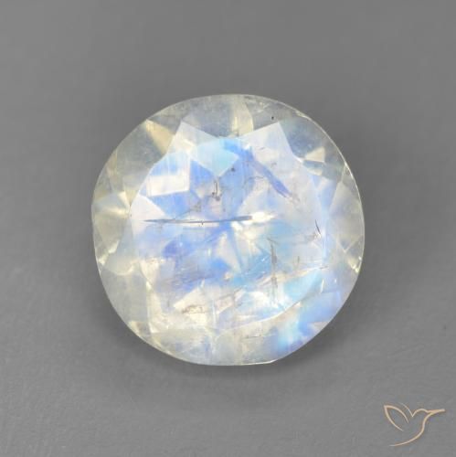 2.49ct 자연스러운 푸르스름한 흰색 레인보우 문스톤, 둥근, 투명한