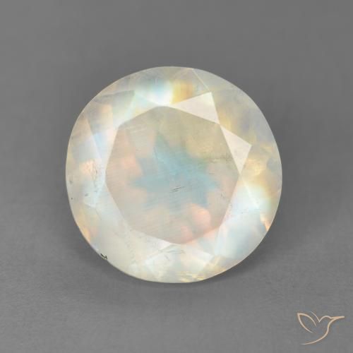 3.50ct 자연스러운 푸르스름한 흰색 레인보우 문스톤, 둥근, 투명한