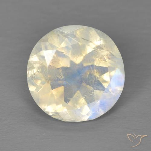 2.90ct 자연스러운 푸르스름한 흰색 레인보우 문스톤, 둥근, 투명한