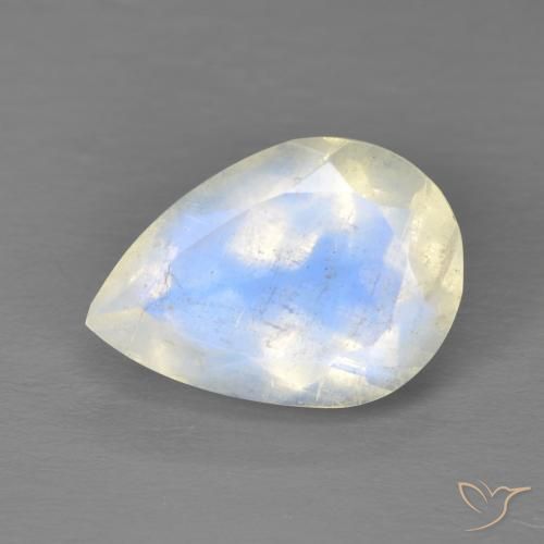 4.87ct 자연스러운 푸르스름한 흰색 레인보우 문스톤, 배 모양, 투명한