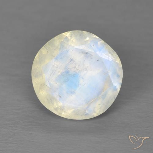 2.03ct 자연스러운 푸르스름한 흰색 레인보우 문스톤, 둥근, 투명한