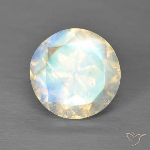 2.98ct 자연스러운 푸르스름한 흰색 레인보우 문스톤, 둥근, 투명한