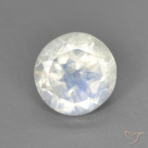 1.34ct 자연스러운 푸르스름한 흰색 레인보우 문스톤, 둥근, 투명한