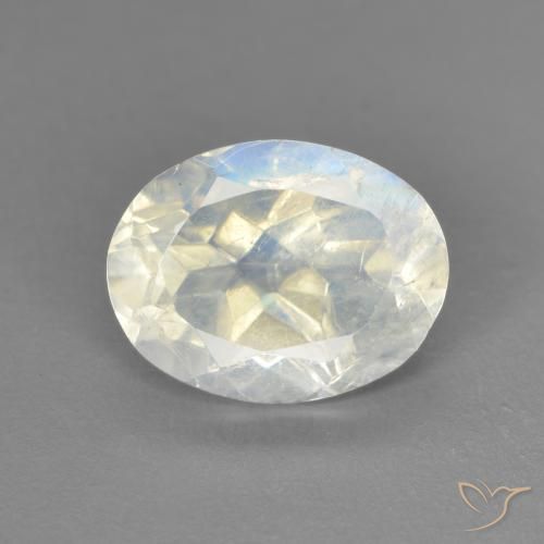 1.92ct 자연스러운 푸르스름한 흰색 레인보우 문스톤, 타원형, 투명한