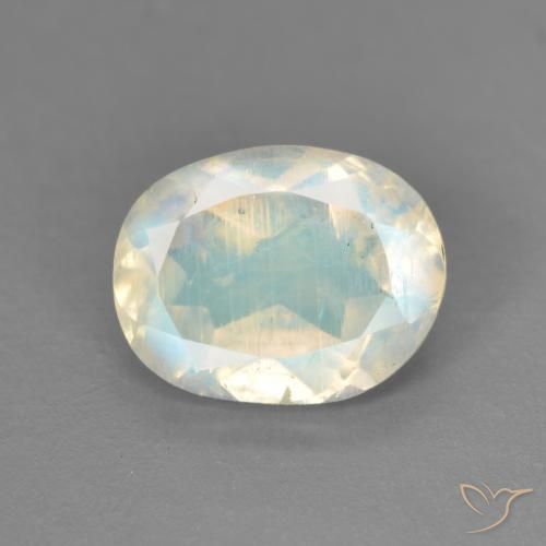 1.64ct 자연스러운 푸르스름한 흰색 레인보우 문스톤, 타원형, 투명한