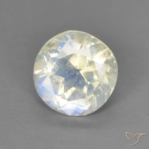 1.39ct 자연스러운 푸르스름한 흰색 레인보우 문스톤, 둥근, 투명한