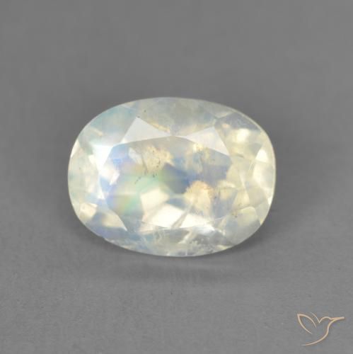 1.47ct 자연스러운 푸르스름한 흰색 레인보우 문스톤, 타원형, 투명한
