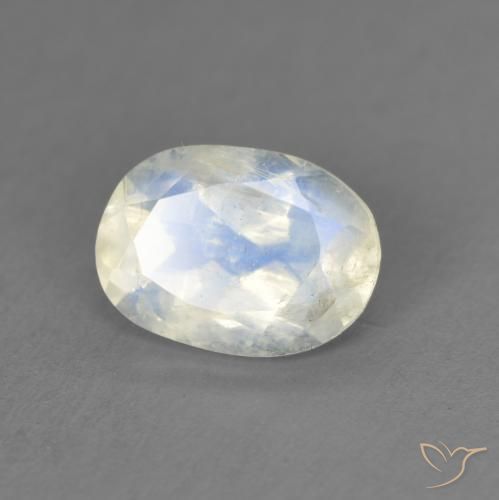 1.22ct 자연스러운 푸르스름한 흰색 레인보우 문스톤, 타원형, 투명한