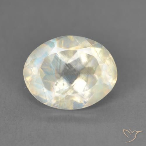 1.91ct 자연스러운 푸르스름한 흰색 레인보우 문스톤, 타원형, 투명한