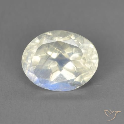 1.90ct 자연스러운 푸르스름한 흰색 레인보우 문스톤, 타원형, 투명한