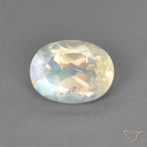 1.38ct 자연스러운 푸르스름한 흰색 레인보우 문스톤, 타원형, 투명한