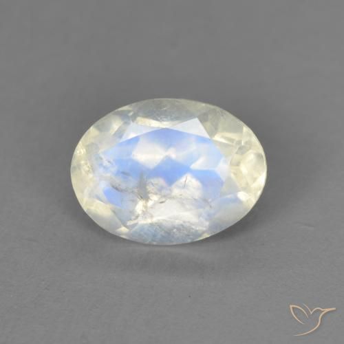 1.30ct 자연스러운 푸르스름한 흰색 레인보우 문스톤, 타원형, 투명한