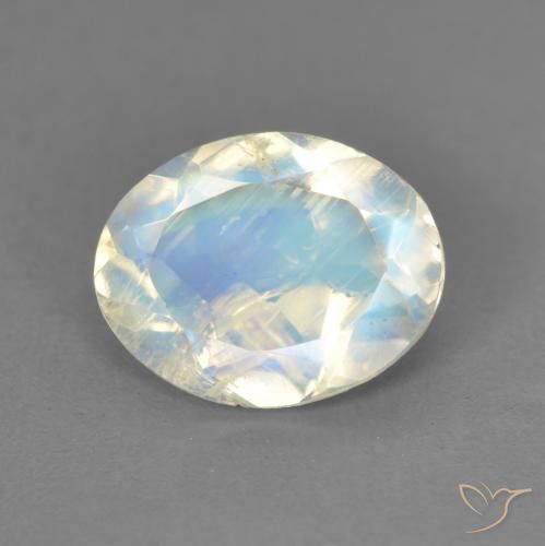 1.62ct 자연스러운 푸르스름한 흰색 레인보우 문스톤, 타원형, 투명한
