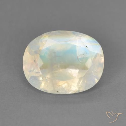 1.82ct 자연스러운 푸르스름한 흰색 레인보우 문스톤, 타원형, 투명한