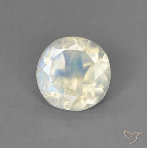 1.19ct 자연스러운 푸르스름한 흰색 레인보우 문스톤, 둥근, 투명한