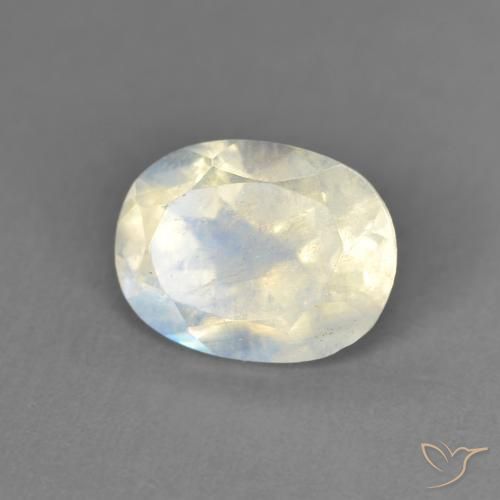 1.28ct 자연스러운 푸르스름한 흰색 레인보우 문스톤, 타원형, 투명한