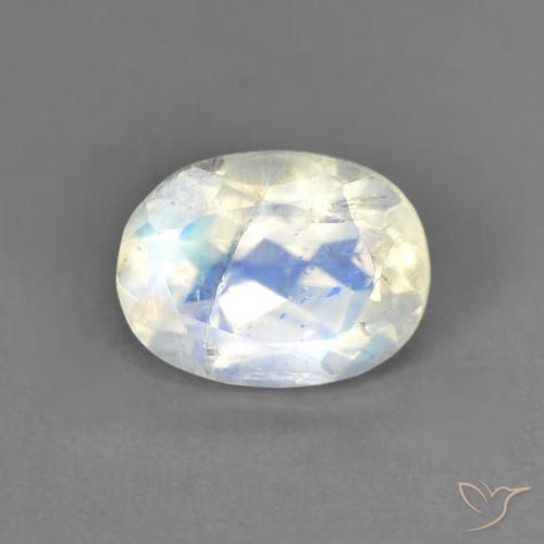 1.44ct 자연스러운 푸르스름한 흰색 레인보우 문스톤, 타원형, 투명한