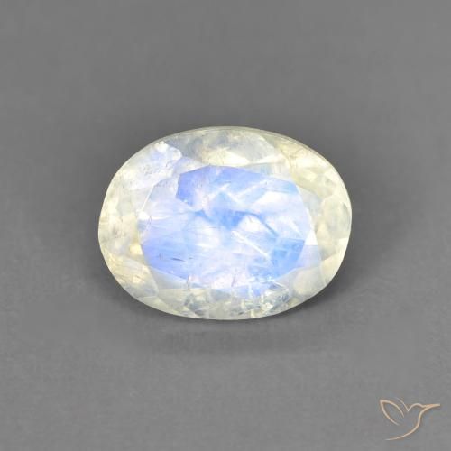 1.33ct 자연스러운 푸르스름한 흰색 레인보우 문스톤, 타원형, 투명한
