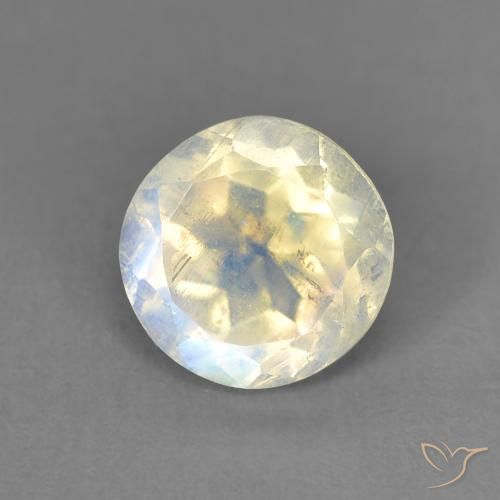 1.41ct 자연스러운 푸르스름한 흰색 레인보우 문스톤, 둥근, 투명한