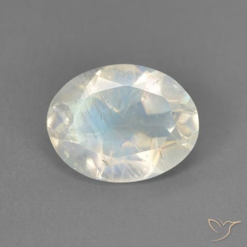 1.75ct 자연스러운 푸르스름한 흰색 레인보우 문스톤, 타원형, 투명한