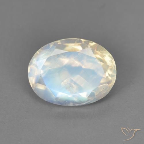 2.13ct 자연스러운 푸르스름한 흰색 레인보우 문스톤, 타원형, 투명한