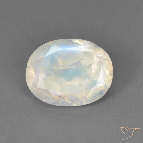 1.91ct 자연스러운 푸르스름한 흰색 레인보우 문스톤, 타원형, 투명한