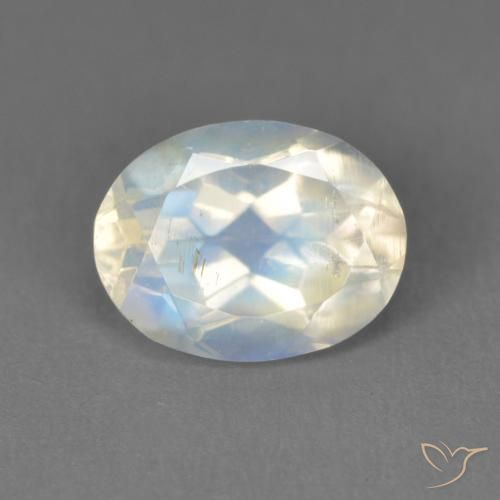 2.05ct 자연스러운 푸르스름한 흰색 레인보우 문스톤, 타원형, 투명한