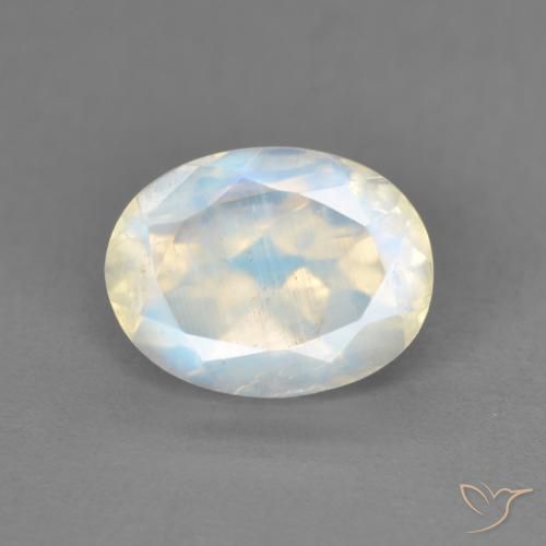 2.00ct 자연스러운 푸르스름한 흰색 레인보우 문스톤, 타원형, 투명한