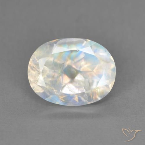 2.15ct 자연스러운 푸르스름한 흰색 레인보우 문스톤, 타원형, 투명한