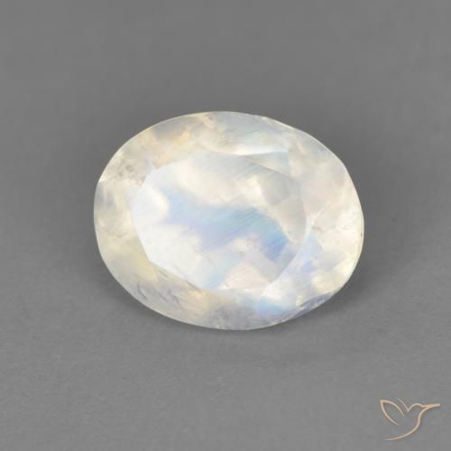 1.90ct 자연스러운 푸르스름한 흰색 레인보우 문스톤, 타원형, 투명한